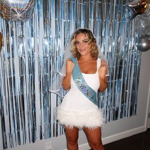 White Sequin and Feather Dress